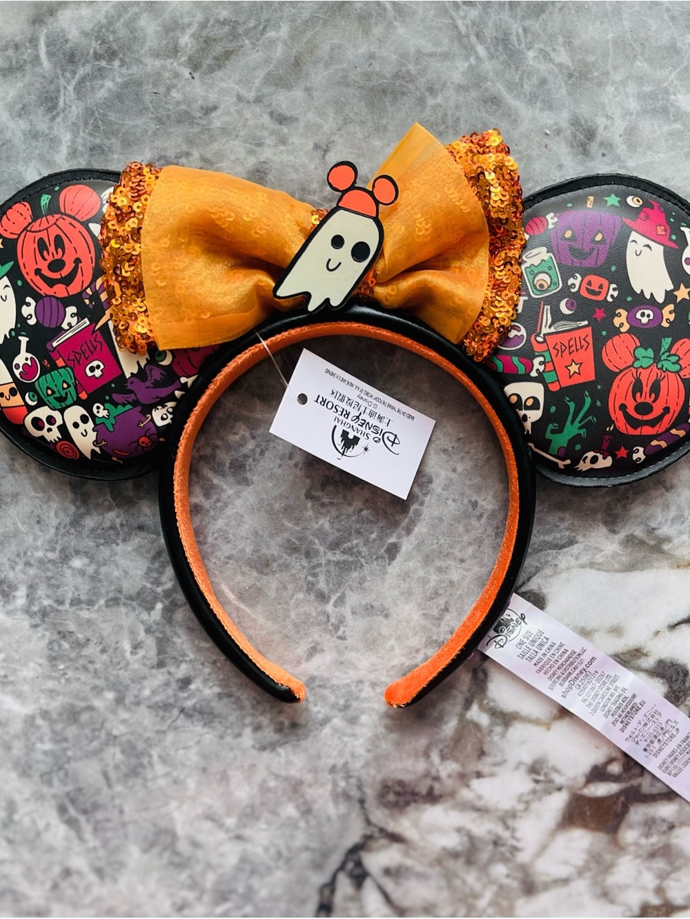 New Disney Mickey Mouse Halloween Candy Jack-o'-Lantern Pumpkin Sequins Bow Ear